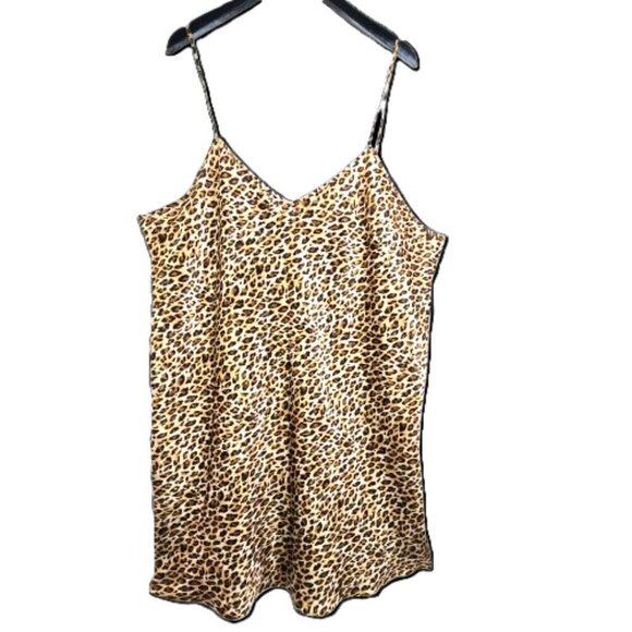 Vintage Gilligan O' Malley Black Brown Cheetah  Silky Satin Slip Dress Lingerie - Picture 2 of 6